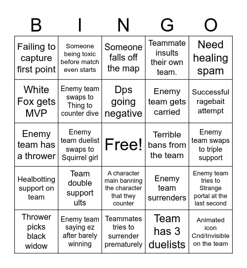 Marvel Rivals Bingo Card