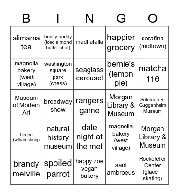 New York City Bingo Card