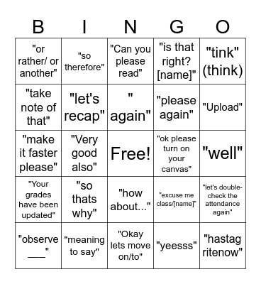 Dr. Bagtas bingo Card