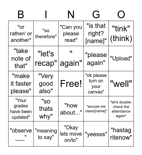 Dr. Bagtas bingo Card