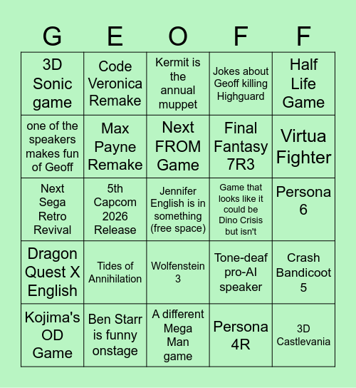 Summer Game Fest Bingo Card