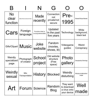 Wiby Bingle Bingo Card