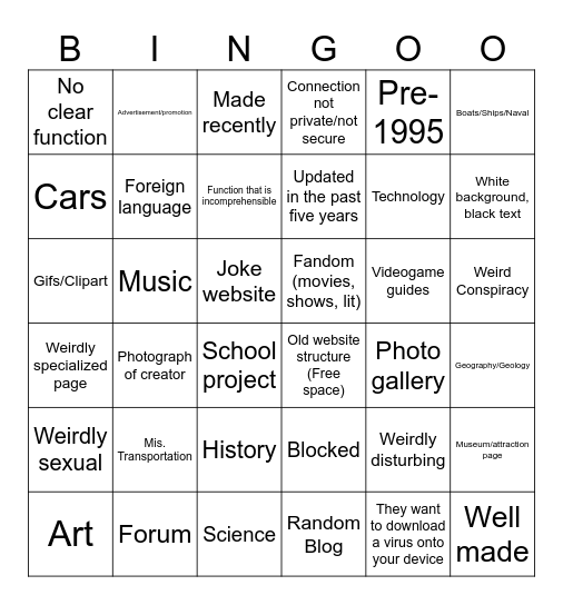 Wiby Bingle Bingo Card