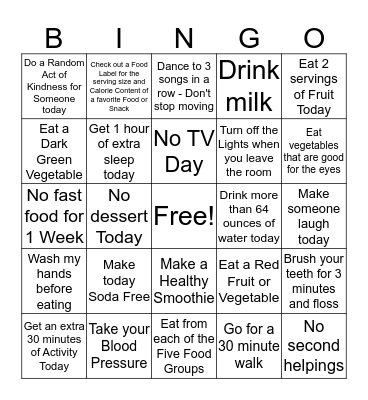 Wellness  Bingo Card