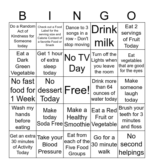 Wellness  Bingo Card