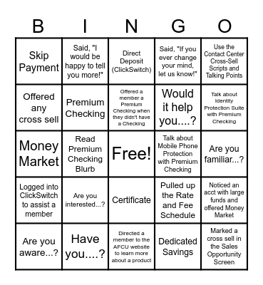 Cross Selling BINGO Card