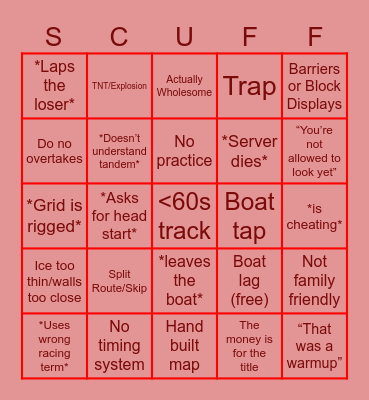 Scuffed Ice Boat Duel Bingo Card