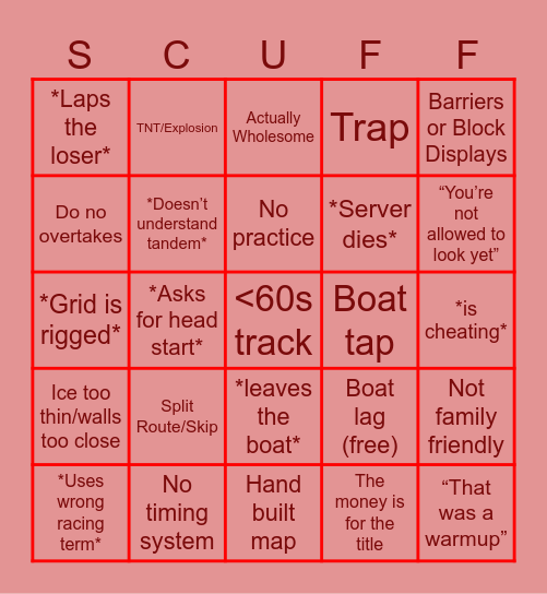 Scuffed Ice Boat Duel Bingo Card