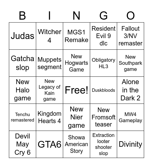 Summer Games Fest Bingo Card