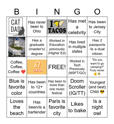 GTKY Bingo Card