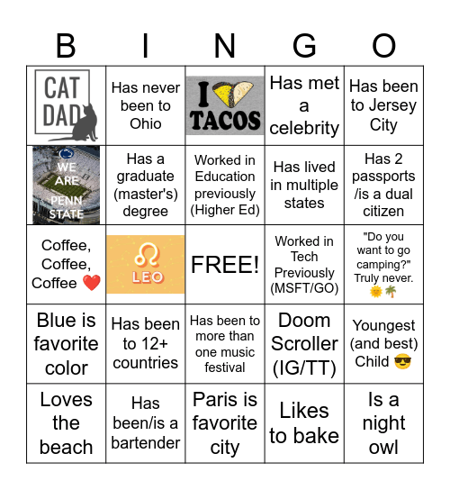 GTKY Bingo Card