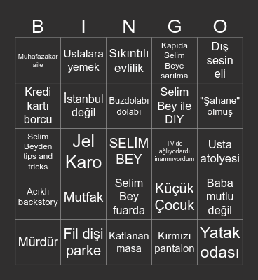 Evim Şahane Bingo Card