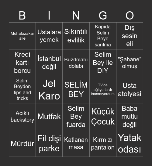 Evim Şahane Bingo Card