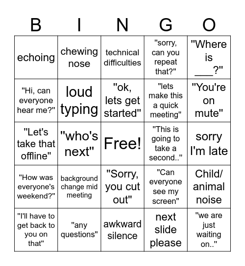 Conference Call BINGO Card