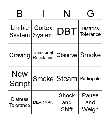 Week 1 Recovery Bingo Card