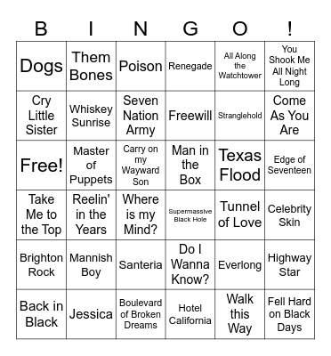Air Guitar! Bingo Card