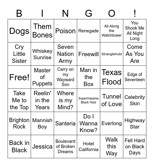Air Guitar! Bingo Card
