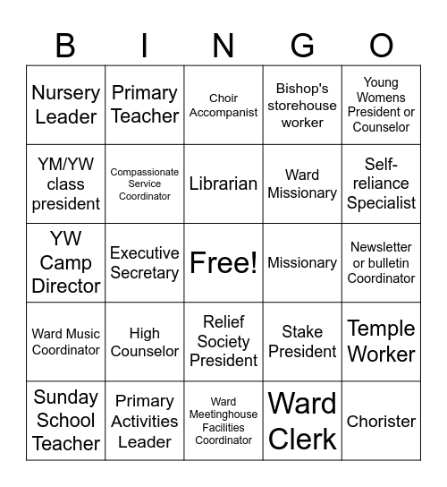 Callings Bingo Card