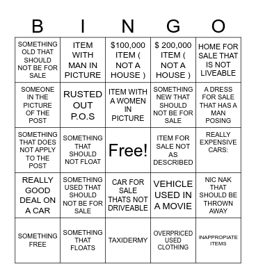 FACEBOOK MARKET PLACE BINGO Card
