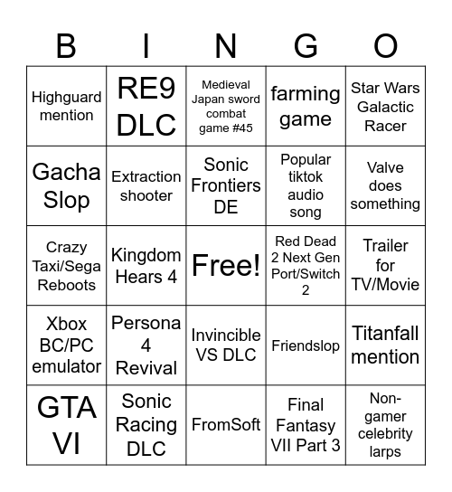 Summer Game Fest 2026 Bingo Card