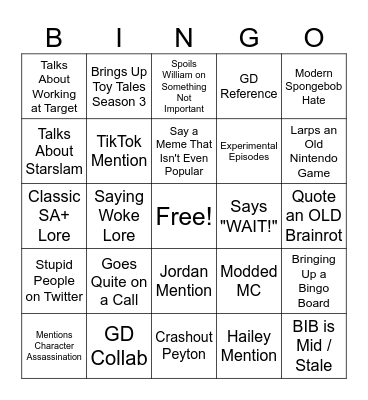 Peyton Bingo Card