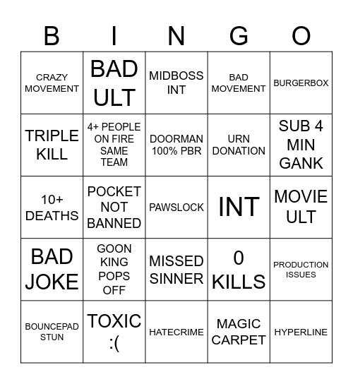 Untitled Bingo Card