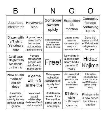 Summer Games Fest Bingo Card