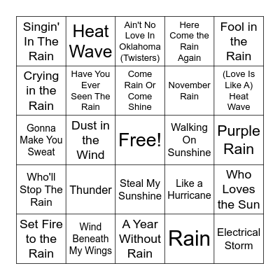 Weather Report Bingo Card