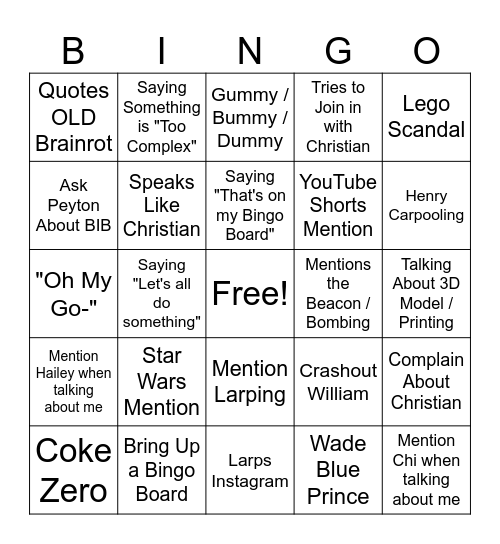 William Bingo Card