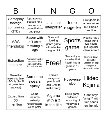 Summer Games Fest Bingo Card