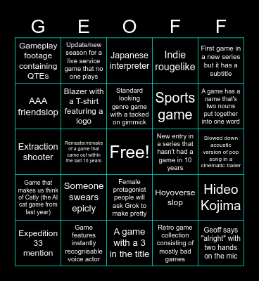 SUMMER GAME BINGO Card