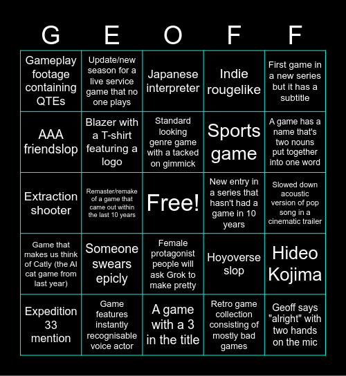SUMMER GAME BINGO Card