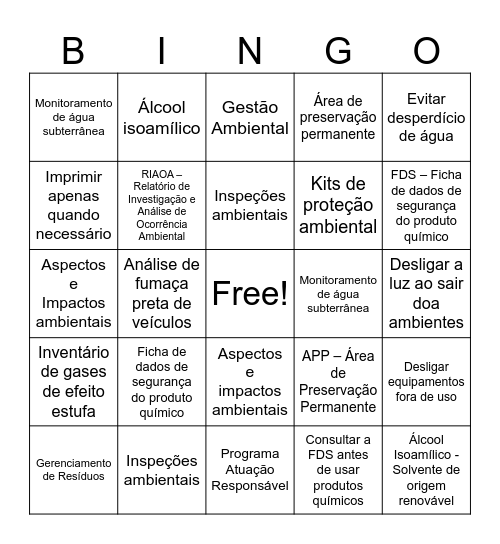 Bingo  ambiental pretom Bingo Card