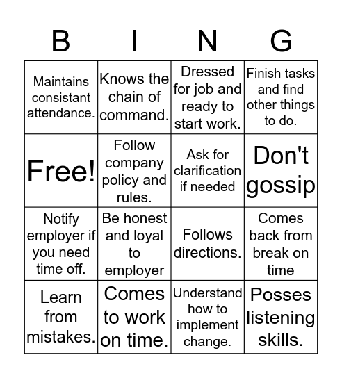 Keep Your Job Bingo Card
