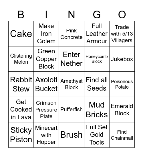 MINECRAFT BINGO 4.0 Bingo Card