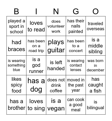 Get to Know Each Other Bingo Card