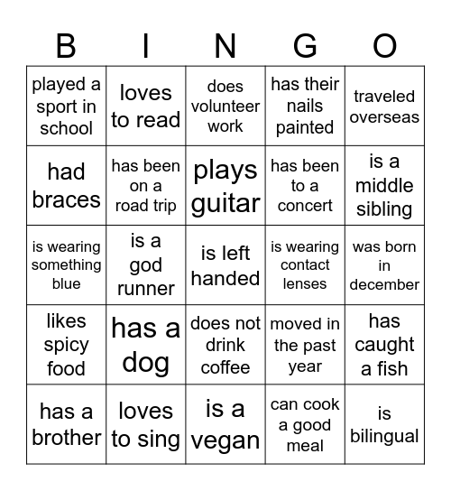 Get to Know Each Other Bingo Card