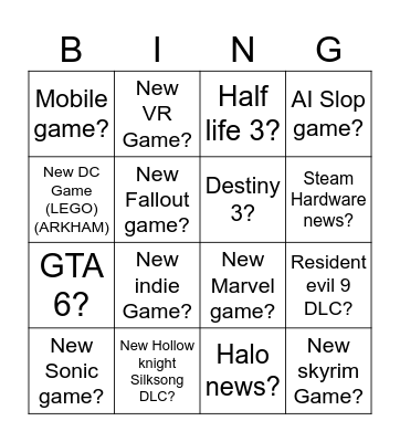 Gaming Bingo Card Bingo Card