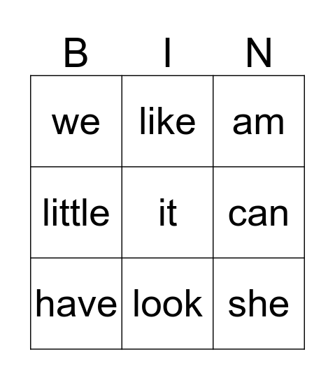 Sight Words 1 Bingo Card