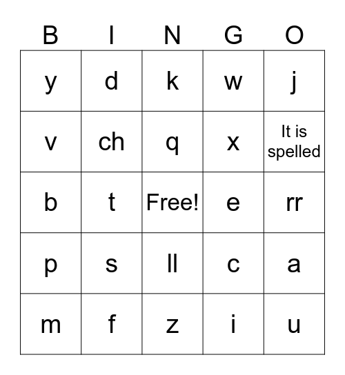 alfabeto español Bingo Card