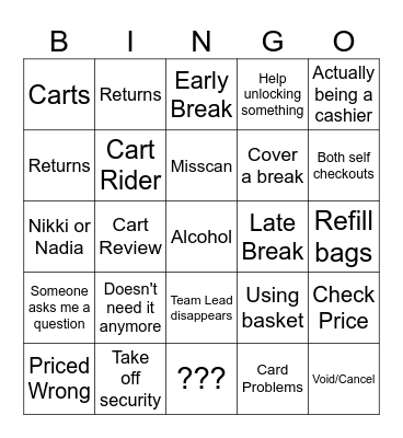Walmart Shinanigans Bingo Card