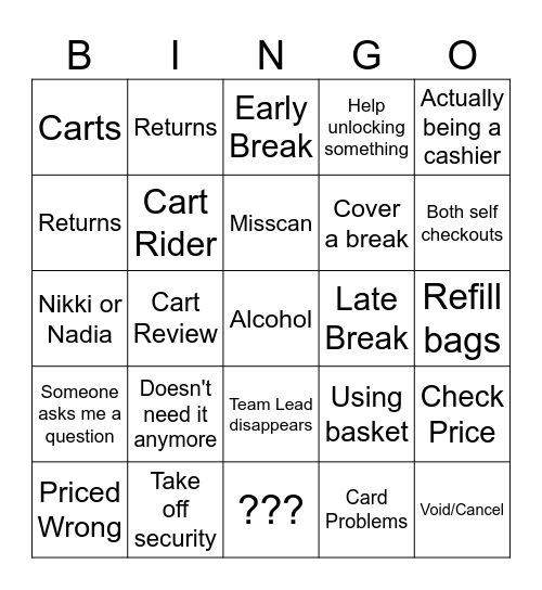 Walmart Shinanigans Bingo Card