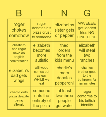 fat pizza Bingo Card