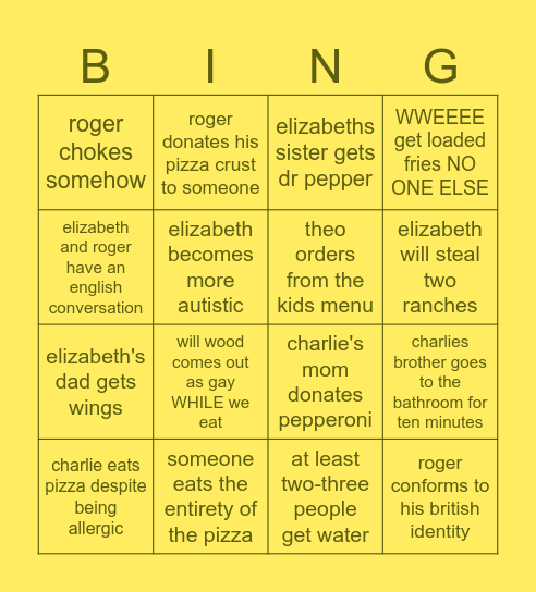 fat pizza Bingo Card