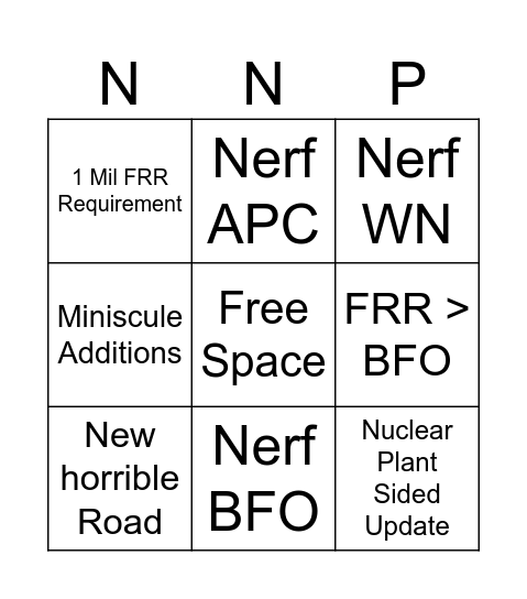 TIP OF THE SPEAR PREDICTIONS# Bingo Card