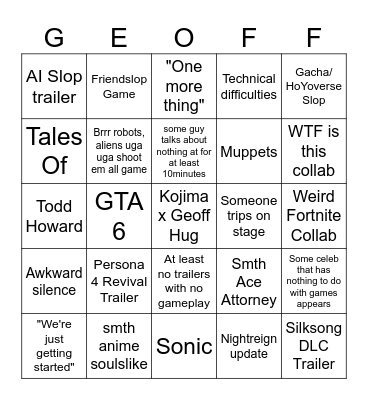 SGF 2026 Bingo Card