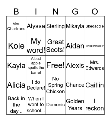 100 Day Bingo Card