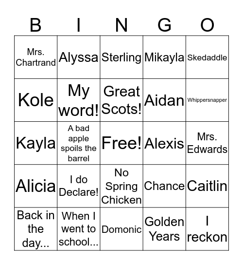100 Day Bingo Card