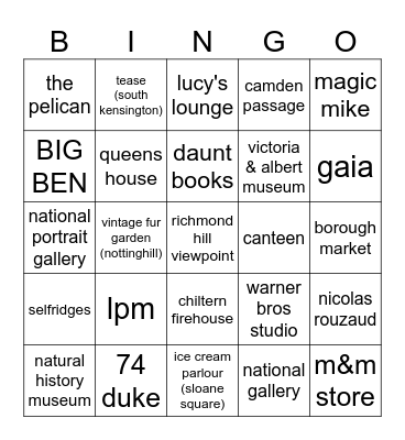 London Bingo Card