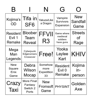 SGF Bingo Card